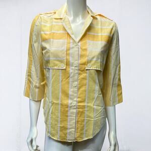 Rhapsody Vintage 50s Yellow Striped Button Up Blouse Made in USA Size Small